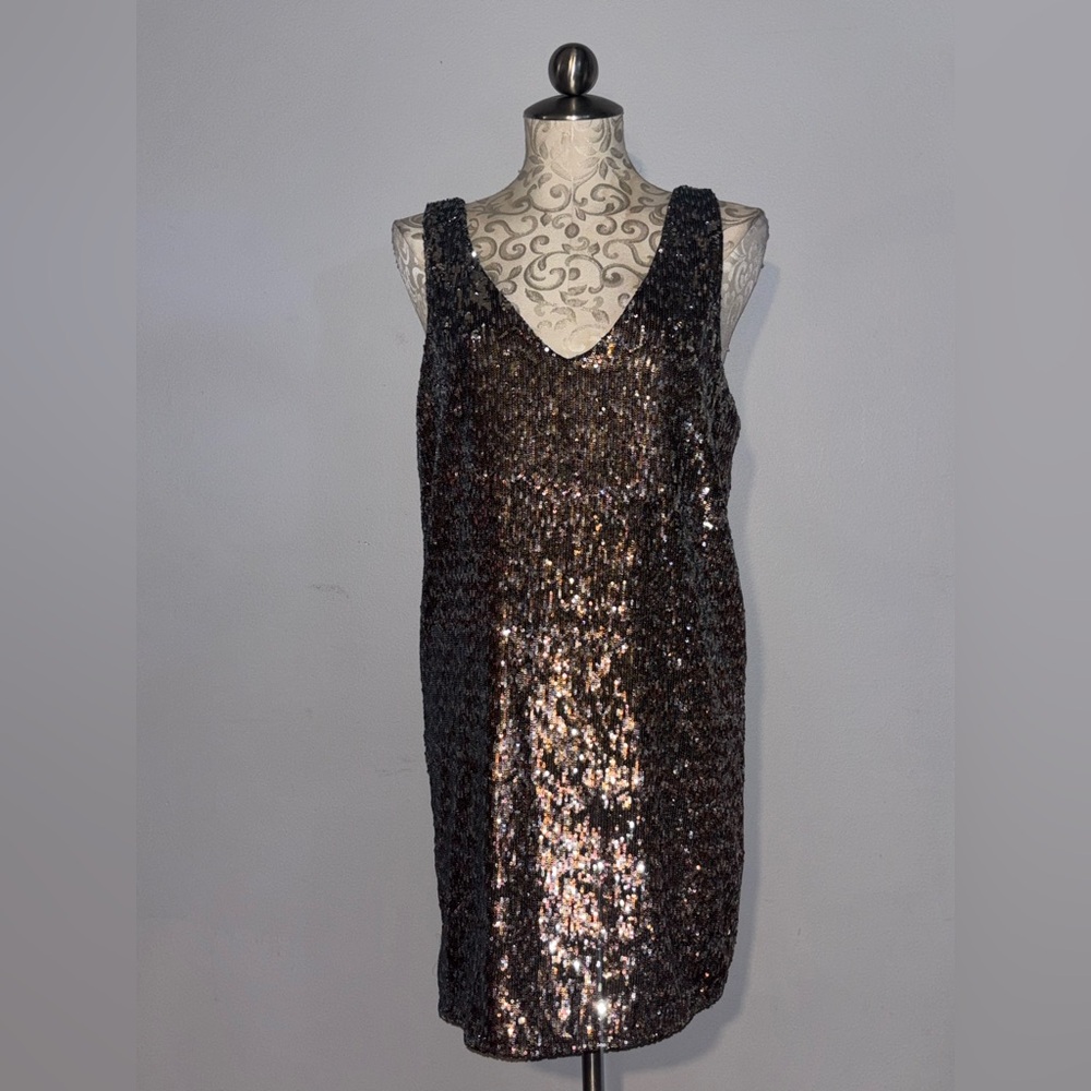 🆕 Sam Edelman metallic all-over sequin cocktail Dress Size Medium.       #47